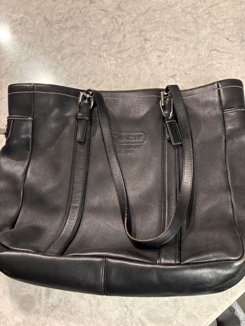 Black Leather Vintage Coach Tote